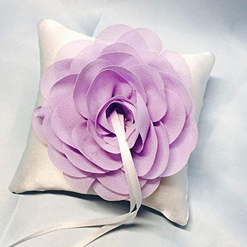 Gojiny Cojín de Anillo de Flores para La Ceremonia de La Boda Cojín de Bolsillo con Cinta de Encaje Flor Decorada Cojín de Anillo Portador Accesorios de Boda 10*10Cm