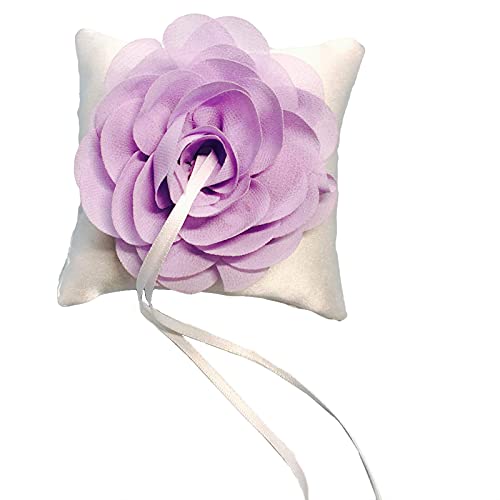 Gojiny Cojín de Anillo de Flores para La Ceremonia de La Boda Cojín de Bolsillo con Cinta de Encaje Flor Decorada Cojín de Anillo Portador Accesorios de Boda 10*10Cm