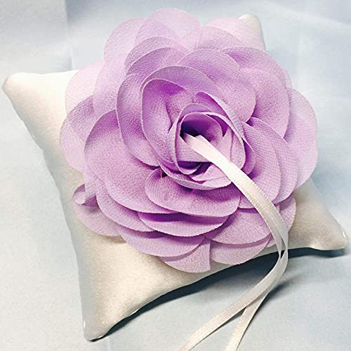 Gojiny Cojín de Anillo de Flores para La Ceremonia de La Boda Cojín de Bolsillo con Cinta de Encaje Flor Decorada Cojín de Anillo Portador Accesorios de Boda 10*10Cm