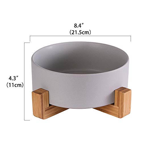 Gris Bol de Comida Perro 1800 ml Capacidad, Comedero Perro Grande, Antideslizante y Antiderrame Platos para Perros Cerámica Cuenco Perro con Soportes de Bambú,Comederos y Bebederos para Perros