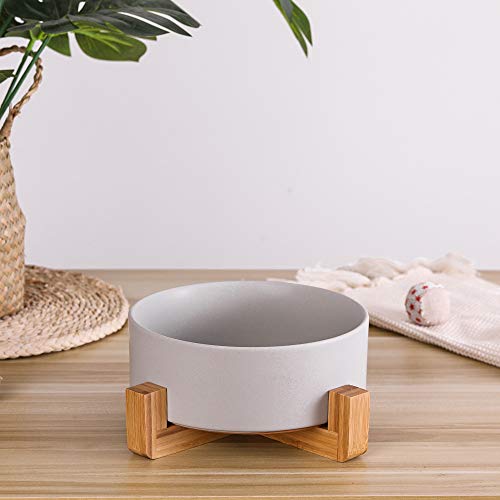 Gris Bol de Comida Perro 1800 ml Capacidad, Comedero Perro Grande, Antideslizante y Antiderrame Platos para Perros Cerámica Cuenco Perro con Soportes de Bambú,Comederos y Bebederos para Perros