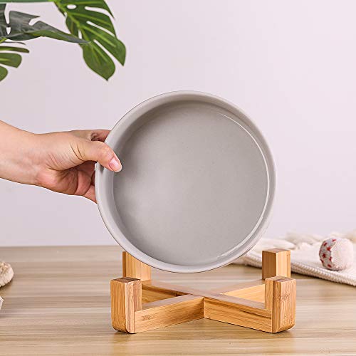 Gris Bol de Comida Perro 1800 ml Capacidad, Comedero Perro Grande, Antideslizante y Antiderrame Platos para Perros Cerámica Cuenco Perro con Soportes de Bambú,Comederos y Bebederos para Perros