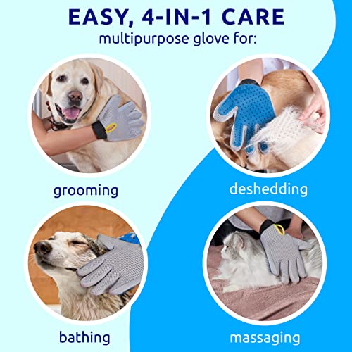 Guantes de aseo para mascotas, izquierda + derecha, diseño mejorado de cinco dedos, para gatos, perros y caballos, piel larga y corta, cepillo suave para desvertimiento – a tu mascota le encantará