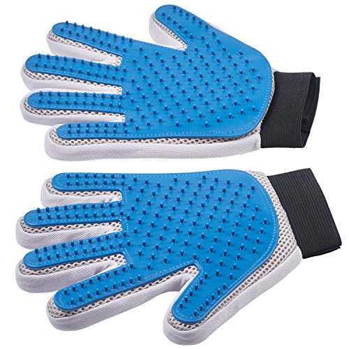Guantes de aseo para mascotas, izquierda + derecha, diseño mejorado de cinco dedos, para gatos, perros y caballos, piel larga y corta, cepillo suave para desvertimiento – a tu mascota le encantará