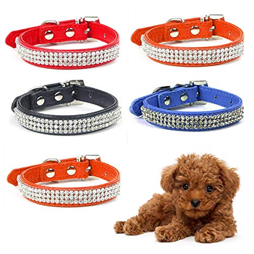 Gulunmun Collares Básicos Diamond  PU Leather Glisten Shine Fashion Crystal Rhinestone Pet Dog  Set Drill   Adjustable  Collar 1Pc New  Necklace Bling@Orange_L