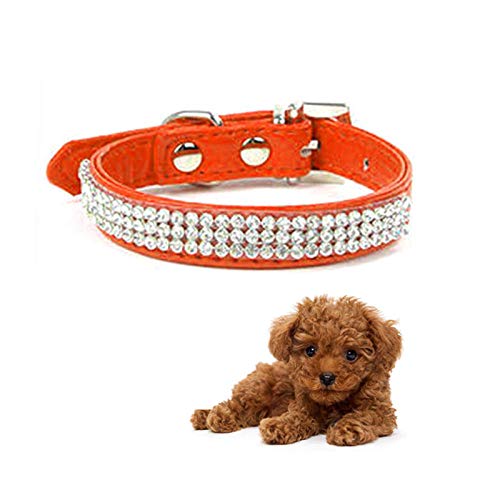 Gulunmun Collares Básicos Diamond  PU Leather Glisten Shine Fashion Crystal Rhinestone Pet Dog  Set Drill   Adjustable  Collar 1Pc New  Necklace Bling@Orange_L