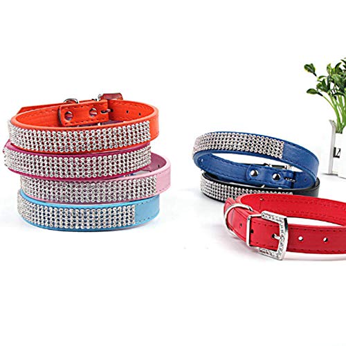 Gulunmun Collares Básicos Diamond  PU Leather Glisten Shine Fashion Crystal Rhinestone Pet Dog  Set Drill   Adjustable  Collar 1Pc New  Necklace Bling@Orange_L