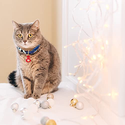 HACRAHO Collar de gato con campana, 1 paquete de collar de gato ajustable estilo japonés azul con collar de gato de la fortuna con impresión de olas para gatos y perros, cachorro, L