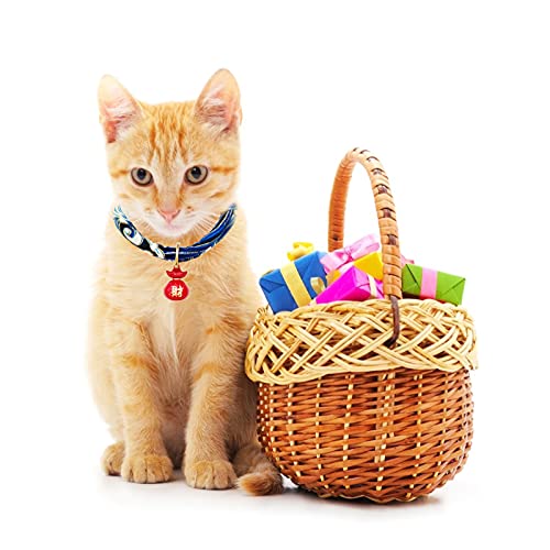HACRAHO Collar de gato con campana, 1 paquete de collar de gato ajustable estilo japonés azul con collar de gato de la fortuna con impresión de olas para gatos y perros, cachorro, L