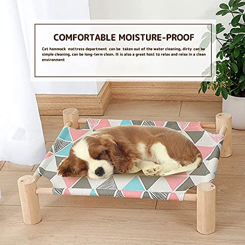 Hamaca portátil para gatos, cama elevada para gatos, de madera, con tela, extraíble, lavable en todas las estaciones, cuna para perros, caseta para gatos pequeños, 53 x 48 x 13 cm (triángulo rosa)