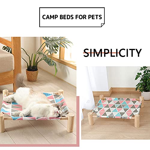 Hamaca portátil para gatos, cama elevada para gatos, de madera, con tela, extraíble, lavable en todas las estaciones, cuna para perros, caseta para gatos pequeños, 53 x 48 x 13 cm (triángulo rosa)