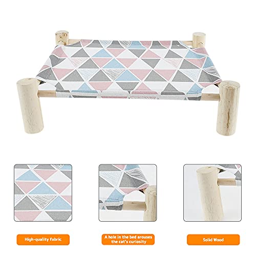 Hamaca portátil para gatos, cama elevada para gatos, de madera, con tela, extraíble, lavable en todas las estaciones, cuna para perros, caseta para gatos pequeños, 53 x 48 x 13 cm (triángulo rosa)