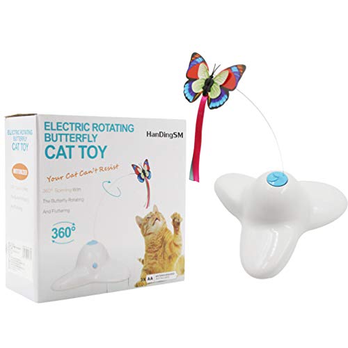 HanDingSM Juguetes con Plumas,Mascota Gato Interactivo Juguete con 360 ° eléctrico Giratorio Intermitente Mariposas Juguetes (Amarillo)