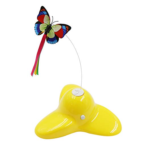 HanDingSM Juguetes con Plumas,Mascota Gato Interactivo Juguete con 360 ° eléctrico Giratorio Intermitente Mariposas Juguetes (Amarillo)