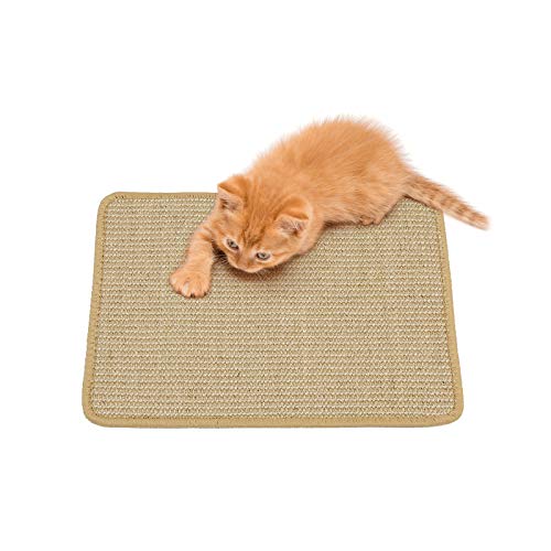 HAPPY HACHI Alfombrilla Rascadora para Gatos Sisal Natural 30x40 cm, Alfombra Antideslizante para Dormir, Cuidado Uñas Gato Adultos Pequeña Protege Alfombras Sofás, Marrón