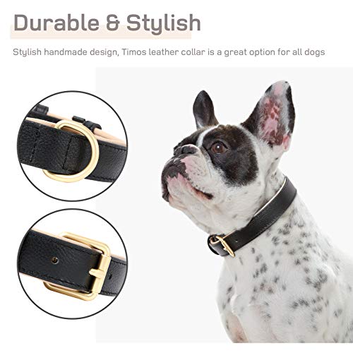 HEELE Collar Perro, Collar de Perro Acolchado de Cuero, Collar Suave en Cuero Genuino, Perros Pequeños, Medianos y Grandes, Negro, M