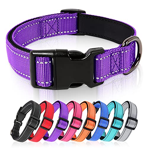 HEELE Collar Perro, Collar Nylon Reflectante Neopreno Forrado Ajustable para Perro Pequeño, Morado, S