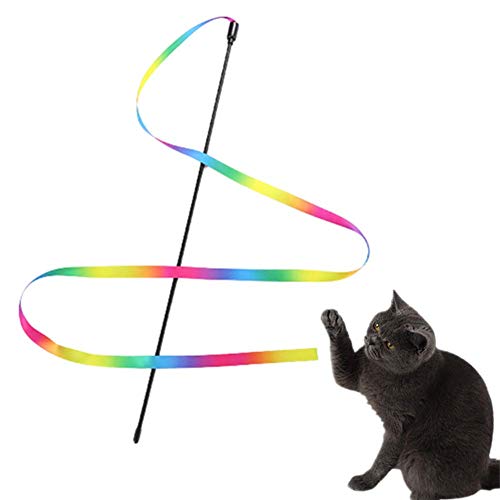 HEELPPO Juguetes para Gatos Juguetes De Plumas para Gatos Teaser para Gatos Gatos Varita MáGica Juguetes Gatos Juguetes De CañA De Pescar con Tiras De Tela De Arco Iris Juguetes Interactivos