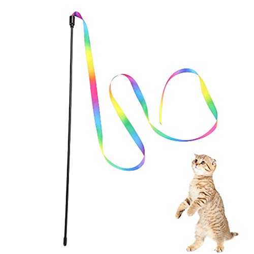 HEELPPO Juguetes para Gatos Juguetes De Plumas para Gatos Teaser para Gatos Gatos Varita MáGica Juguetes Gatos Juguetes De CañA De Pescar con Tiras De Tela De Arco Iris Juguetes Interactivos