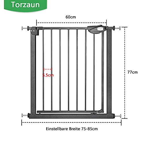 HENGMEI Rejilla de protección para puertas de escaleras, sin agujeros, rejilla de protección para bebés, 75-85 cm, cierre automático, puerta de rejilla de metal para seguridad infantil, color negro
