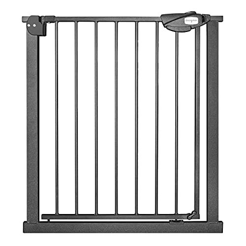 HENGMEI Rejilla de protección para puertas de escaleras, sin agujeros, rejilla de protección para bebés, 75-85 cm, cierre automático, puerta de rejilla de metal para seguridad infantil, color negro