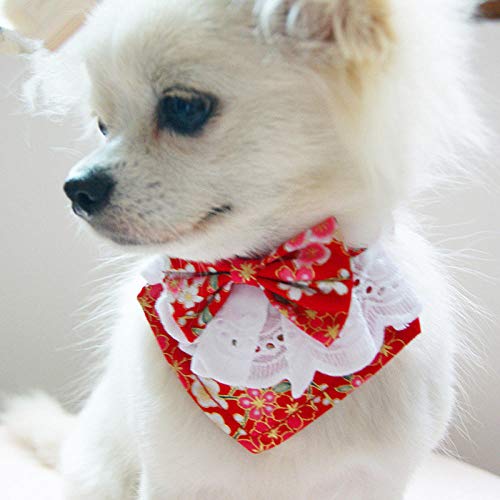 Hermoso Babero de Arco de Encaje de Perros Hecho a Mano con Bufanda de Perro de Mascotas de Estilo japonés de Mosca Linda para Perros de Cachorros Accesorios para Mascotas-Negro_SG