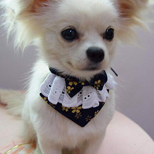 Hermoso Babero de Arco de Encaje de Perros Hecho a Mano con Bufanda de Perro de Mascotas de Estilo japonés de Mosca Linda para Perros de Cachorros Accesorios para Mascotas-Negro_SG