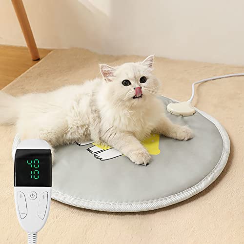 HGML Almohadilla Térmica para Mascotas, Almohadilla Térmica Redonda Gatos, Almohadilla Térmica Impermeable Temperatura Ajustable Mascotas, Eléctrica Mascotas Pequeñas Med 50 * 50cm