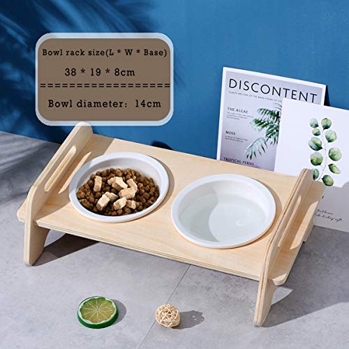 Hothotgirl - Juego de comedero para gatos, antideslizante, de cerámica, con soporte de tilo para mascotas, 2 cuencos para perros y gatos