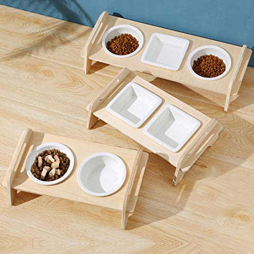 Hothotgirl - Juego de comedero para gatos, antideslizante, de cerámica, con soporte de tilo para mascotas, 2 cuencos para perros y gatos