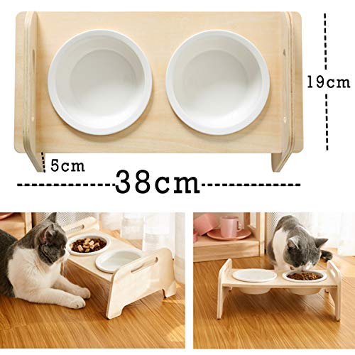 Hothotgirl - Juego de comedero para gatos, antideslizante, de cerámica, con soporte de tilo para mascotas, 2 cuencos para perros y gatos