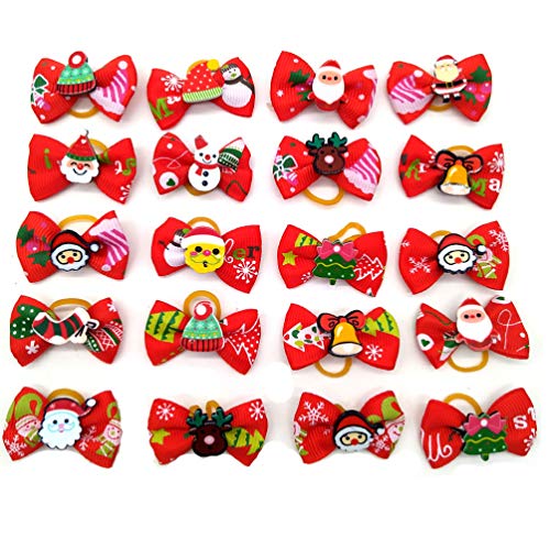 ibasenice Christmas Party Perro Hairbows- 100Pcs Fashion Fashion Christmas Pet Pein Band Adorable Perro Pelo Banda Perrito Pelo Bows Bows Pet Paño Pelo Anillo de Pelo (Estilo Mixto)