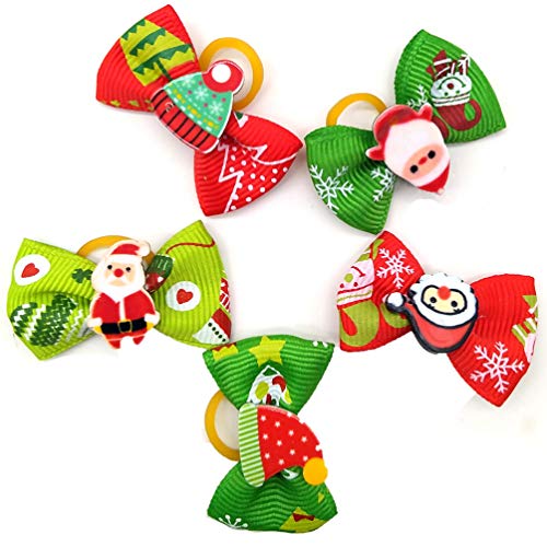 ibasenice Christmas Party Perro Hairbows- 100Pcs Fashion Fashion Christmas Pet Pein Band Adorable Perro Pelo Banda Perrito Pelo Bows Bows Pet Paño Pelo Anillo de Pelo (Estilo Mixto)
