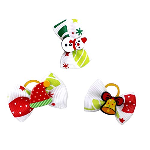 ibasenice Christmas Party Perro Hairbows- 100Pcs Fashion Fashion Christmas Pet Pein Band Adorable Perro Pelo Banda Perrito Pelo Bows Bows Pet Paño Pelo Anillo de Pelo (Estilo Mixto)