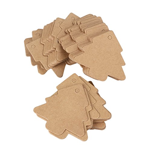 iplusmile 100 unidades de papel de regalo de Navidad con diseño de árbol de Navidad, etiquetas de paquetes de regalo, etiquetas de papel de equipaje con cuerda de 20 m (Brun)
