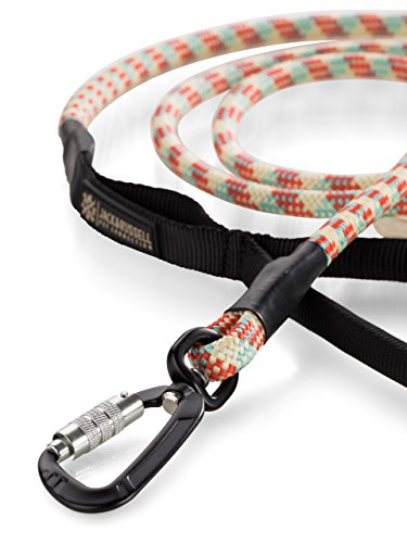 Jack & Russell Correa para Perro Premium Kosmo - Correa de Mano Soft-Grip Incl. Bolsa de Yute (Rojo/Crema/Turquesa)