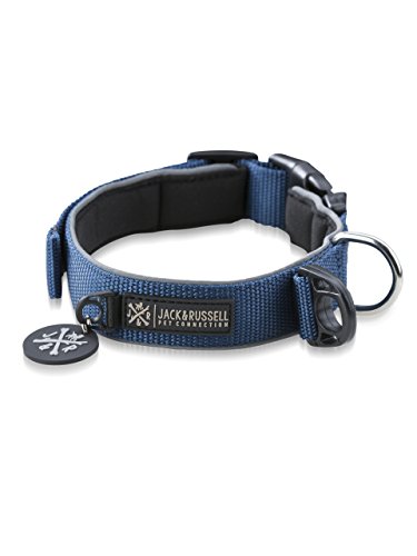 Jack & Russell Premium Collar de Perro Luna Reflectante y Neopreno Acolchado Collar de Perro Varios tamaños y Colores (Circunferencia del Cuello S (28-35 cm), Azul)