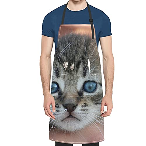 JOCHUAN Animal Gato Gatito Mascotas Gato Doméstico Tabby Gris Delantal Parrilla Para Hombre Animal Gato Gatito Mascotas Gato Doméstico Tabby Gris Corbata Ajustable Con Bolsillos Para Adult