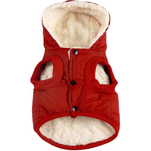JoyDaog - Sudadera con capucha para perro con forro polar cálido en invierno, chaqueta con capucha para perros pequeños, color rojo, talla S