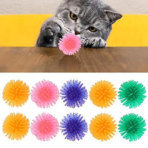 Juguete de Bolas de Gato, 10 Piezas 3,5 cm TPR portátil Colorido Captura de persecución Juguete de Bola de Gato Mascota Flor Burr Ball ejercitador Juguete de Juego Interactivo