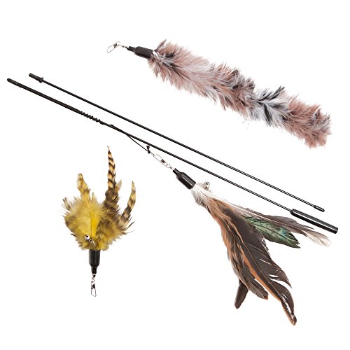 Juguete de plumas para gatos (incluye 3 plumas de recambio), plumas naturales que garantizan la educación de tu gato