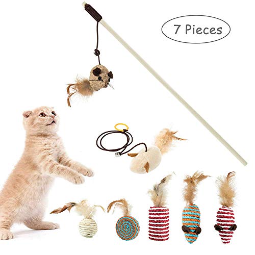 Juguete para Plumas de Gato, 7 Piezas Juguetes Interactivo Ratón, Natural de Plumas Gato Juguete, Juguete Gato Interactivo, para Juguetes Interactivos Mascotas con Gatos en Interiores y Exteriores