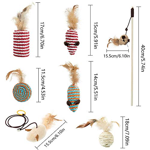 Juguete para Plumas de Gato, 7 Piezas Juguetes Interactivo Ratón, Natural de Plumas Gato Juguete, Juguete Gato Interactivo, para Juguetes Interactivos Mascotas con Gatos en Interiores y Exteriores