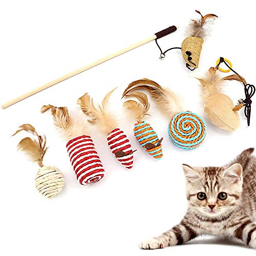 Juguete para Plumas de Gato, 7 Piezas Juguetes Interactivo Ratón, Natural de Plumas Gato Juguete, Juguete Gato Interactivo, para Juguetes Interactivos Mascotas con Gatos en Interiores y Exteriores
