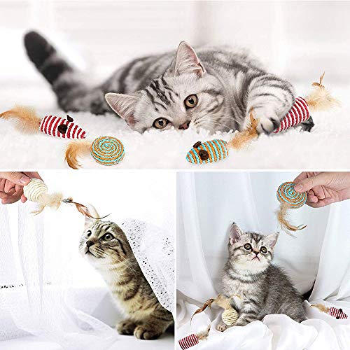 Juguete para Plumas de Gato, 7 Piezas Juguetes Interactivo Ratón, Natural de Plumas Gato Juguete, Juguete Gato Interactivo, para Juguetes Interactivos Mascotas con Gatos en Interiores y Exteriores