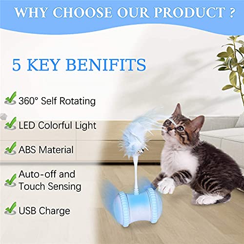 Juguetes automáticos de plumas de gato, juguete inteligente interactivo para gatos con luz LED, giratorio automático, mascotas para interior gatito ejercicio juego de entrenamiento captura (gris)