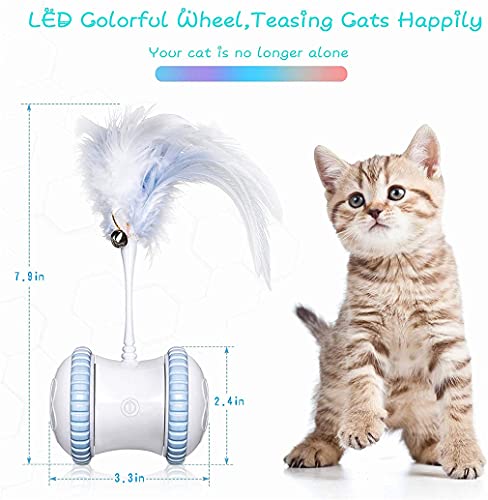 Juguetes automáticos de plumas de gato, juguete inteligente interactivo para gatos con luz LED, giratorio automático, mascotas para interior gatito ejercicio juego de entrenamiento captura (gris)
