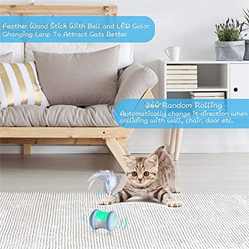 Juguetes automáticos de plumas de gato, juguete inteligente interactivo para gatos con luz LED, giratorio automático, mascotas para interior gatito ejercicio juego de entrenamiento captura (gris)