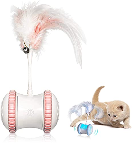 Juguetes automáticos de plumas de gato, juguete inteligente interactivo para gatos con luz LED, giratorio automático, mascotas para interior gatito ejercicio juego de entrenamiento captura (rosa)