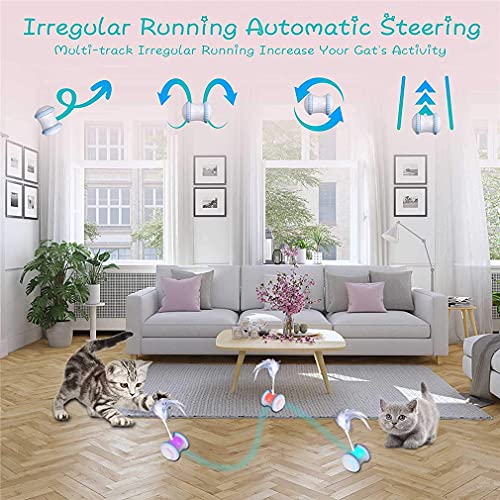 Juguetes automáticos de plumas de gato, juguete inteligente interactivo para gatos con luz LED, giratorio automático, mascotas para interior gatito ejercicio juego de entrenamiento captura (rosa)